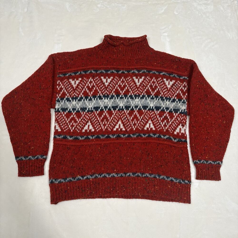 Vintage French Navy Nordic Fair Isle Wool Blend Sweater Womens M Ski Cabin Lodge